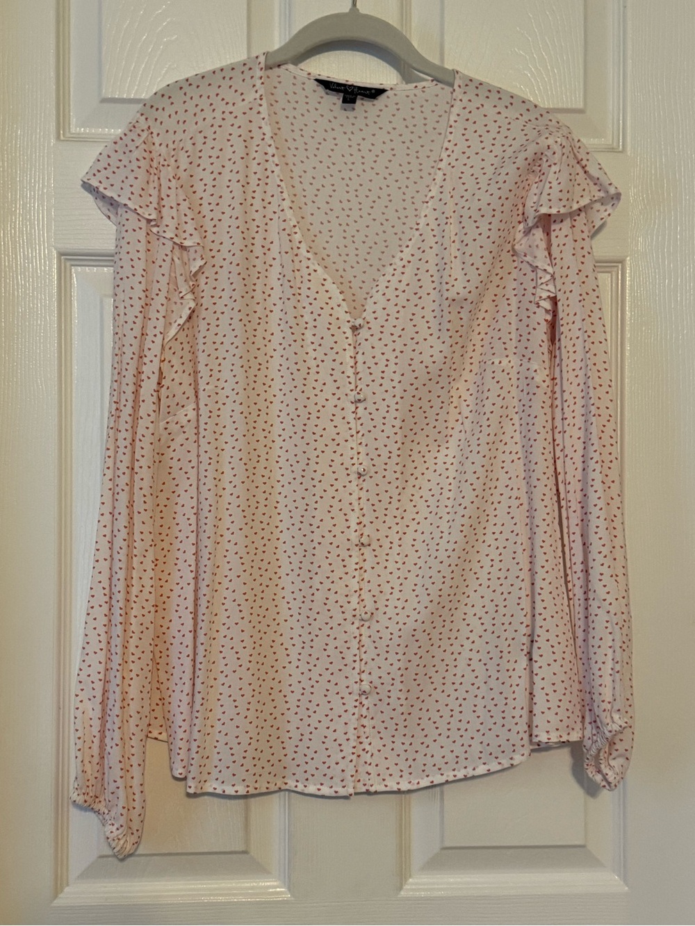 Velvet Heart Pink Dot-Print Ruffle Button-Down Blouse